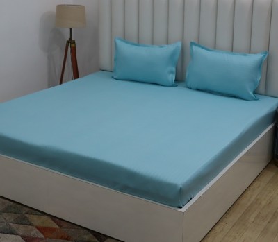 RD TREND 210 TC Cotton King Abstract Fitted (Elastic) Bedsheet(Pack of 1, Aqua)