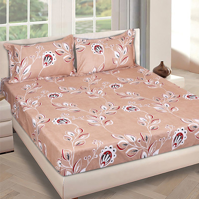 ROMEE Cotton Queen Flat 144 TC Floral Bedsheet(Pack of 1, Beige)