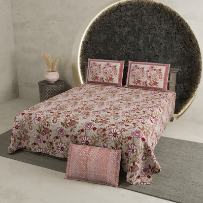 RJ Cotton King Flat 210 TC Printed Bedsheet(Pack of 1, Pink-Pri-bedsheet)