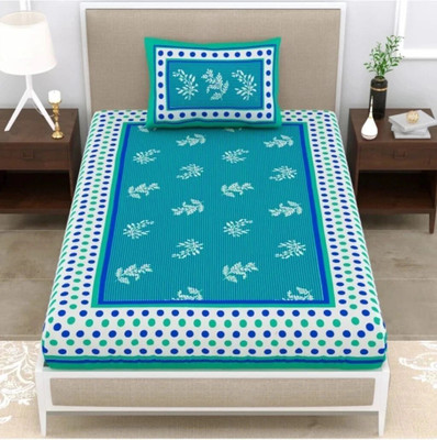 FABSOFT Cotton Single Flat 144 TC Jaipuri Prints Bedsheet(Pack of 1, Green)