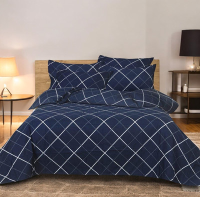 Roomesssentials 155 TC Cotton Double Self Design Flat Bedsheet(Pack of 1, Blue)