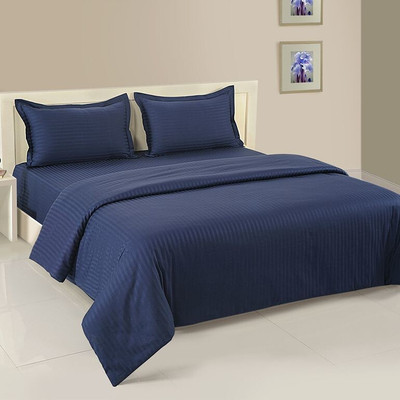 Dokarn Cotton King Flat 180 TC Striped Bedsheet(Pack of 1, Blue)