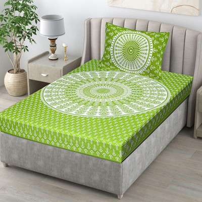 KAANY FAB 144 TC Cotton Single Jaipuri Prints Flat Bedsheet(Pack of 1, Multicolor)