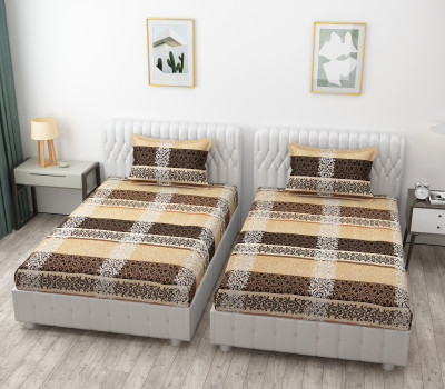 BROMWICK 280 TC Microfiber Single Printed Flat Bedsheet(Pack of 2, Beige)