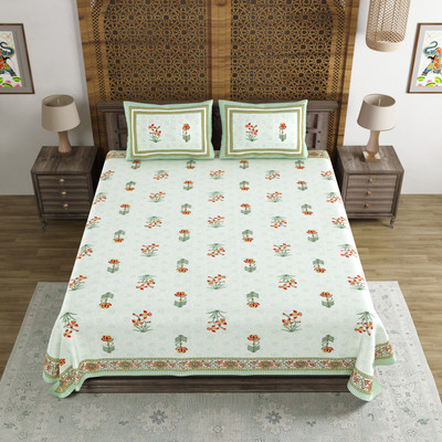 Blocks Of India Cotton Double Flat 200 TC Printed Bedsheet(Pack of 1, Multicolor)