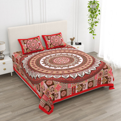 Diva Collection Cotton King Flat 144 TC Jaipuri Prints Bedsheet(Pack of 1, Brown)