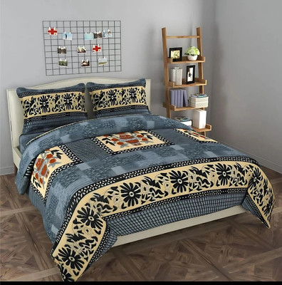 Cozyhaven Microfiber Double Flat 230 TC Floral Bedsheet(Pack of 1, Grey)