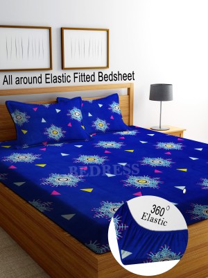 Bedress 250 TC Cotton King Printed Fitted (Elastic) Bedsheet(Pack of 1, FITTED_Blue_Multi)