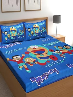 KOUNDAL 144 TC Cotton Double Cartoon Flat Bedsheet(Pack of 1, Blue)