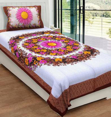 E ELMA Cotton Single Flat 140 TC Floral Bedsheet(Pack of 1, Multicolor)