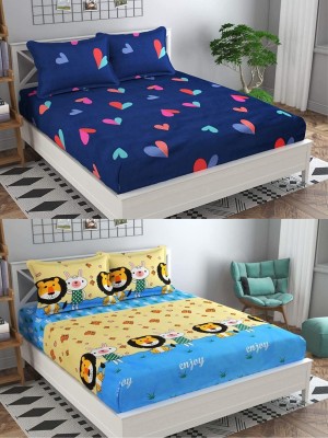 VORDVIGO 220 TC Cotton Double Printed Fitted (Elastic) Bedsheet(Pack of 2, Multicolor)