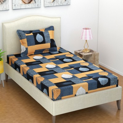 VAS COLLECTIONS 160 TC Cotton Single Floral Flat Bedsheet(Pack of 1, Yellow - Light blue)