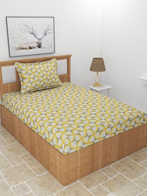 BREVARD 210 TC Polycotton Single Geometric Flat Bedsheet(Pack of 1, Yellow)