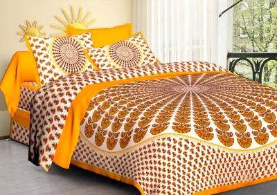 Elma 151 TC Cotton Double Jaipuri Prints Flat Bedsheet(Pack of 1, Yellow)