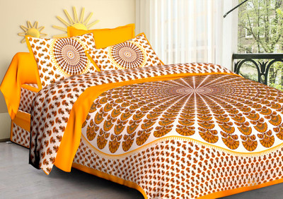 DHAYAL TEXTILES 180 TC Cotton Double Checkered Flat Bedsheet(Pack of 1, Yellow)