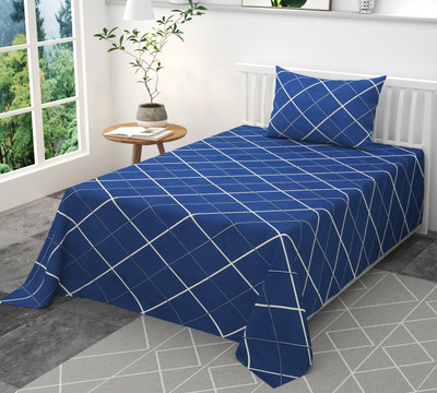 TVASTRA Cotton Single Flat 240 TC Geometric Bedsheet(Pack of 1, Blue, White)