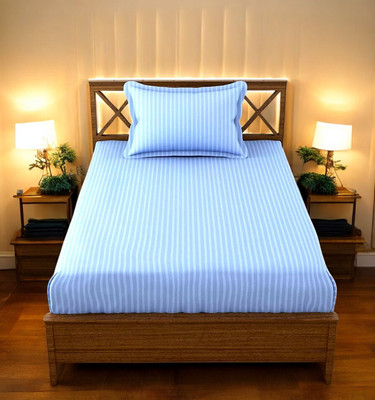 HOMYBEES Cotton Single Fitted (Elastic) 220 TC Abstract Bedsheet(Pack of 1, Blue)