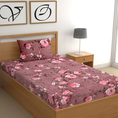 CG Homes Cotton Single Flat 180 TC Printed Bedsheet(Pack of 1, Pink)