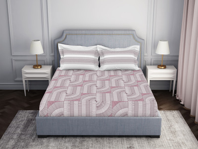 SPACES Cotton Double Flat 144 TC Abstract Bedsheet(Pack of 1, Pink)