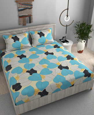 STAR TEX 180 TC Microfiber Double Abstract Flat Bedsheet(Pack of 1, Blue)