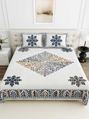 AnkiBoutique Cotton King Flat 160 TC Jaipuri Prints Bedsheet(Pack of 1, Grey)