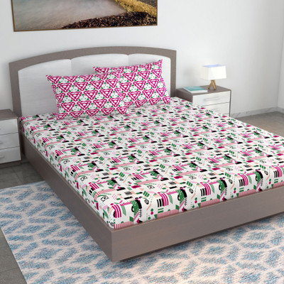 Divine Casa Cotton King Flat 144 TC Printed Bedsheet(Pack of 1, Rosebloom)