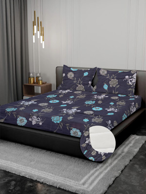 KURRY HOME FURNISHING 250 TC Cotton Super King Printed Fitted (Elastic) Bedsheet(Pack of 1, Multicolor)