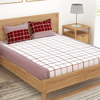 Story@home 152 TC Cotton Double Printed Flat Bedsheet(Pack of 1, Maroon, White)