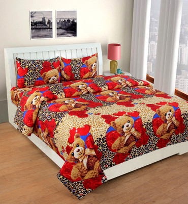 AAKARSH INTERNATIONAL 180 TC Polycotton Double 3D Printed Flat Bedsheet(Pack of 1, Red)