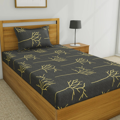 Huesland Cotton Single Flat 144 TC Floral Bedsheet(Pack of 1, Grey)