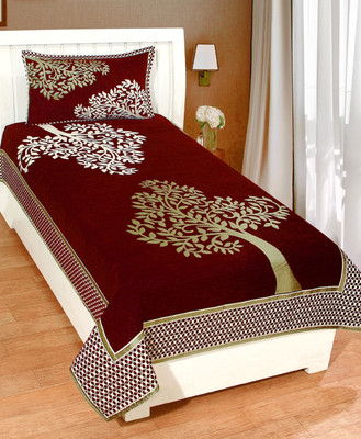 akr CREATION 190 TC Velvet Single Printed Flat Bedsheet(Pack of 1, Maroon)