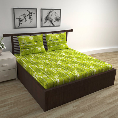 Divine Casa Cotton Double Flat 144 TC Floral Bedsheet(Pack of 1, Apple Green)