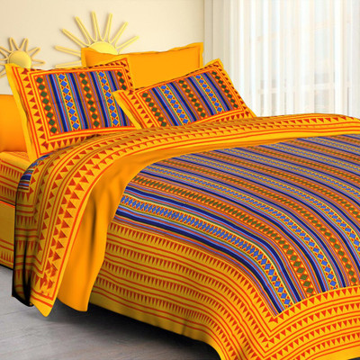 double cotton bed sheet Cotton Double Flat 144 TC Printed Bedsheet(Pack of 1, Yellow)