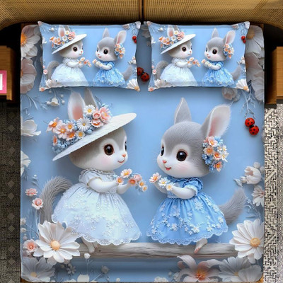 Panipat Textile Hub Cotton King Flat 300 TC Cartoon Bedsheet(Pack of 1, Multicolor-08)