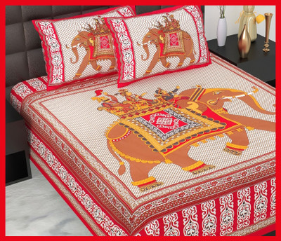 BedZone Cotton Double Flat 210 TC Jaipuri Prints Bedsheet(Pack of 1, Red)