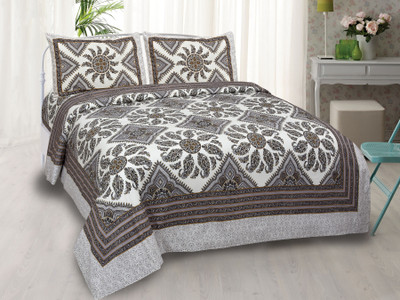 Go Texstylers Cotton King Flat 200 TC Jaipuri Prints Bedsheet(Pack of 1, Brown)