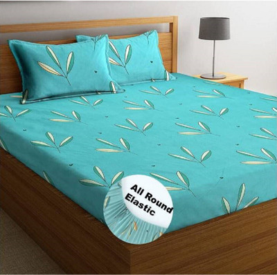 VAS COLLECTIONS 185 TC Cotton King Printed Fitted (Elastic) Bedsheet(Pack of 1, Multicolor)