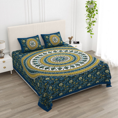 Rajasthani Traditional Cotton King Flat 300 TC Jaipuri Prints Bedsheet(Pack of 1, Multicolor)