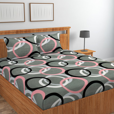 RRB TEXTILE 160 TC Microfiber King Geometric Fitted (Elastic) Bedsheet(Pack of 1, All Round Elastic Fitted Bedsheet With 2 Pillow Covers, Grey)