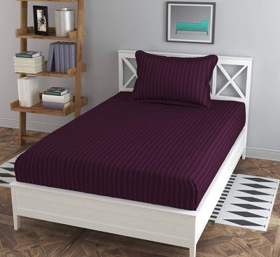 Harbell Home 200 TC Satin Single Striped Fitted (Elastic) Bedsheet(Pack of 1, Violet)