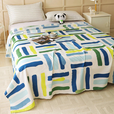 Story@home Microfiber Double Flat 180 TC Printed Bedsheet(Pack of 1, White, Blue)