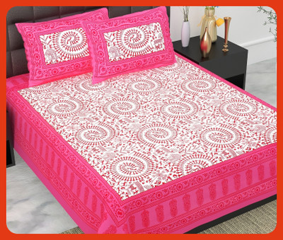 JAIPUR PRINTS Cotton Double Flat 240 TC Jaipuri Prints Bedsheet(Pack of 1, Pink)