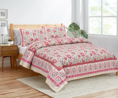 FABBON INDIA 400 TC Cotton Super King Jaipuri Prints Flat Bedsheet(Pack of 1, Pink)