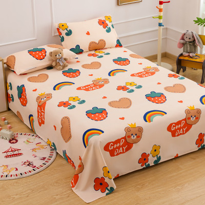 Story@home Microfiber Double Flat 180 TC Printed Bedsheet(Pack of 1, Cream & Orange)