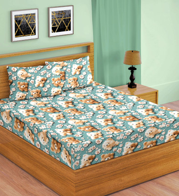 Apala Microfiber King Flat 280 TC Cartoon Bedsheet(Pack of 1, Green, Brown)