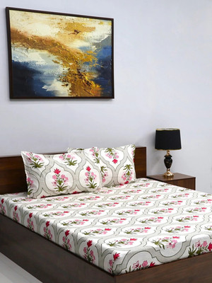 Bombay Dyeing Microfiber Queen Flat 144 TC Floral Bedsheet(Pack of 1, White)