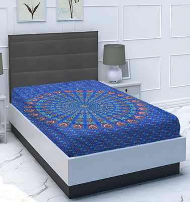 SPANGLE 144 TC Polycotton Single Printed Flat Bedsheet(Pack of 1, Blue, Red)