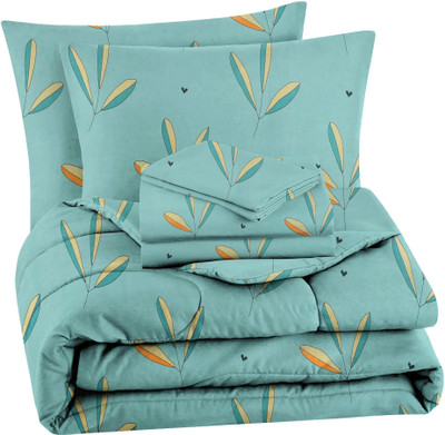 VAS COLLECTIONS 220 TC Microfiber Double Abstract Flat Bedsheet(Pack of 1, Light Green (Bed in Bag), ( 1 Comforter , 1 Bedsheets,2 Pillow Covers))