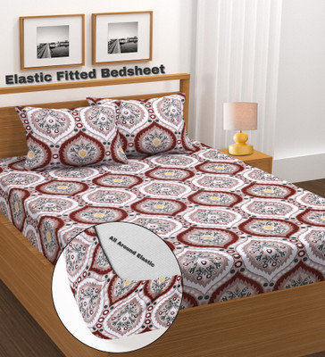 Amrange 210 TC Microfiber King 3D Printed Fitted (Elastic) Bedsheet(Pack of 1, Multicolor)