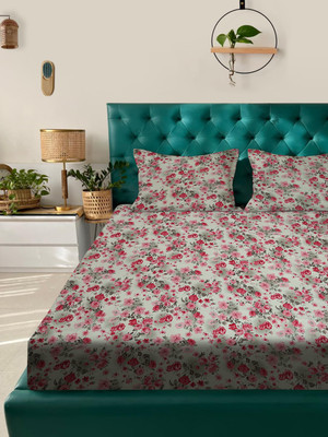 ROSARA HOME Microfiber Queen Flat 180 TC Printed Bedsheet(Pack of 1, Red)